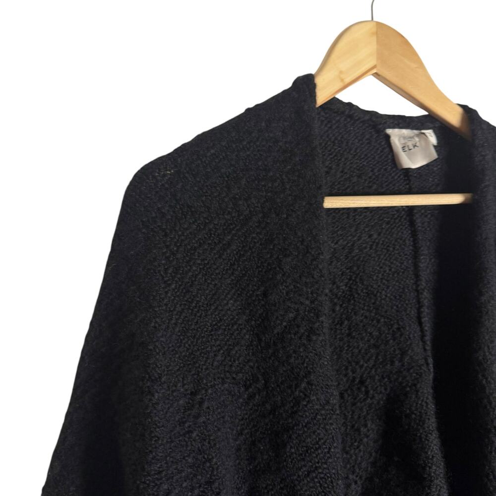 Elk Black Chale Wool Oversized Wrap Poncho Sweater - Picture 7 of 13